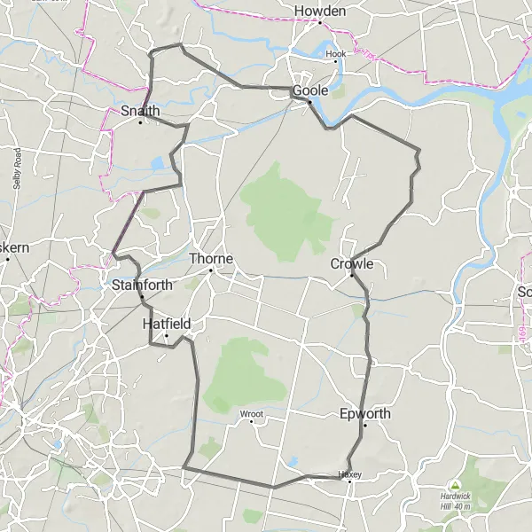 Map miniature of "The Goole and Haxey Loop" cycling inspiration in North Yorkshire, United Kingdom. Generated by Tarmacs.app cycling route planner