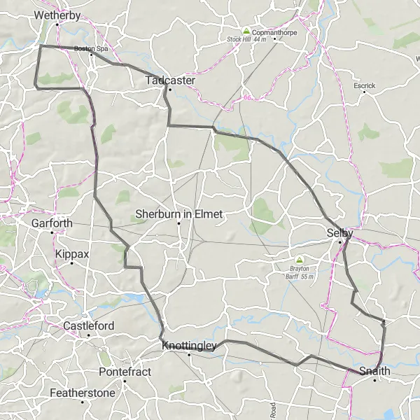 Map miniature of "The Snaith and Knottingley Circuit" cycling inspiration in North Yorkshire, United Kingdom. Generated by Tarmacs.app cycling route planner