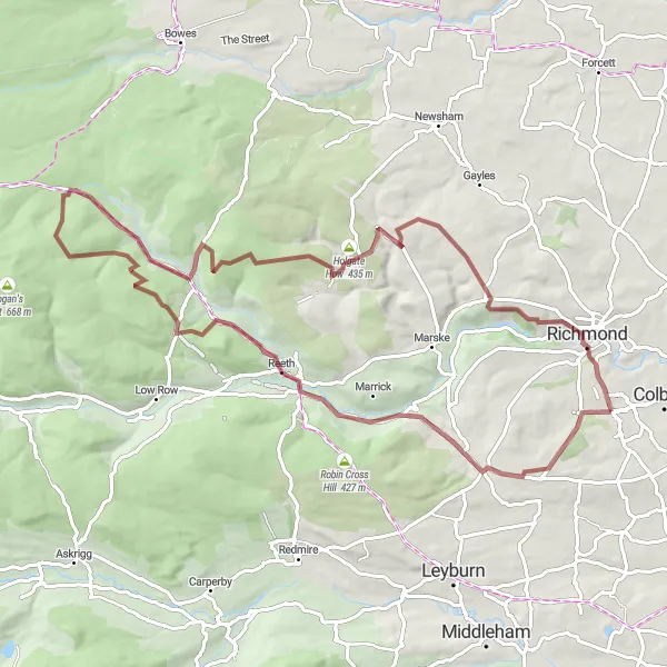 Map miniature of "Gravel Adventure" cycling inspiration in North Yorkshire, United Kingdom. Generated by Tarmacs.app cycling route planner