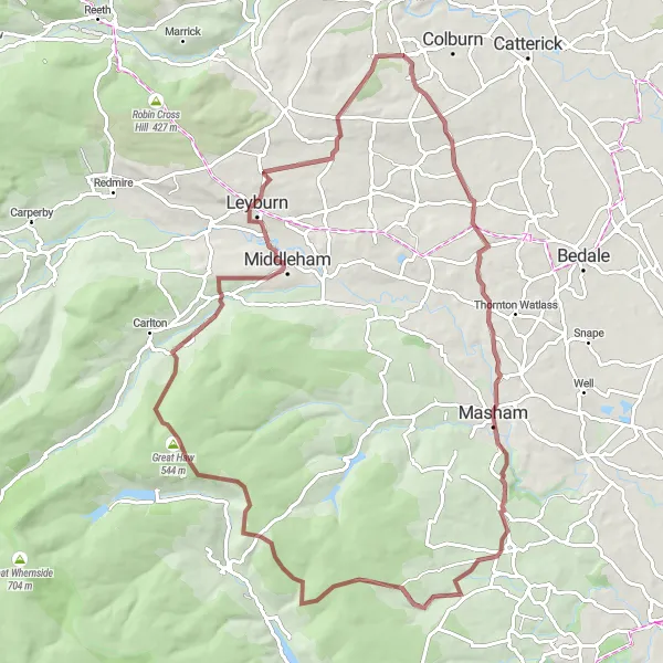 Map miniature of "Swaledale Gravel Adventure" cycling inspiration in North Yorkshire, United Kingdom. Generated by Tarmacs.app cycling route planner