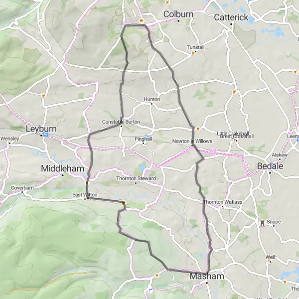 Map miniature of "Exploring Hidden Gems" cycling inspiration in North Yorkshire, United Kingdom. Generated by Tarmacs.app cycling route planner