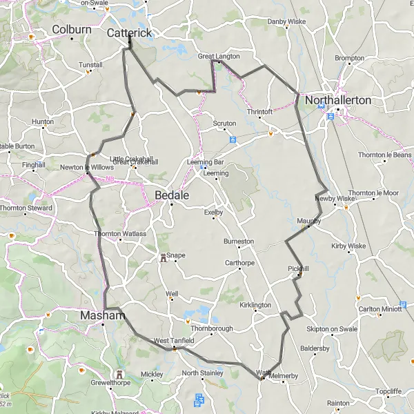 Map miniature of "Langton Loop" cycling inspiration in North Yorkshire, United Kingdom. Generated by Tarmacs.app cycling route planner