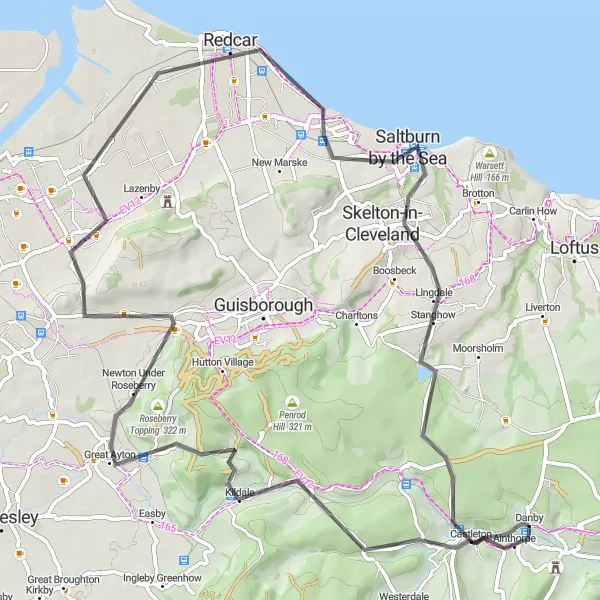 Map miniature of "Danby to Saltburn by the Sea" cycling inspiration in North Yorkshire, United Kingdom. Generated by Tarmacs.app cycling route planner