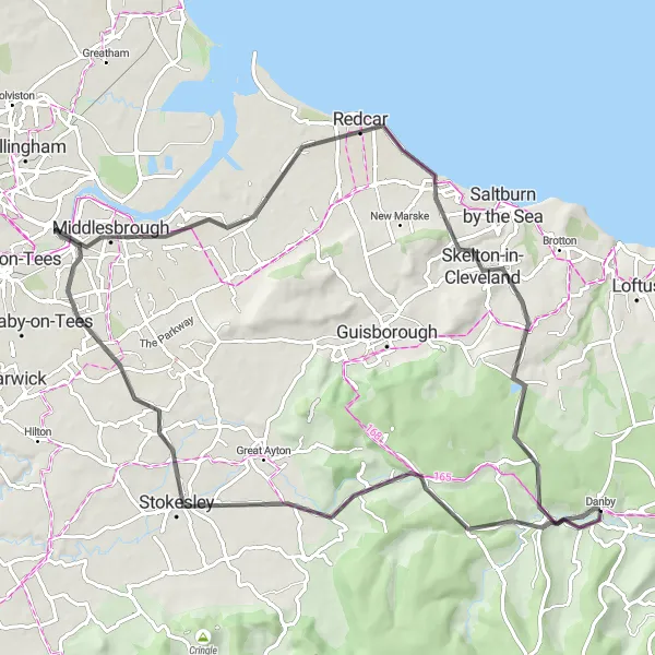 Map miniature of "Danby to Redcar" cycling inspiration in North Yorkshire, United Kingdom. Generated by Tarmacs.app cycling route planner