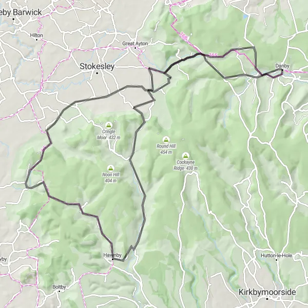 Map miniature of "The Moorland Challenge" cycling inspiration in North Yorkshire, United Kingdom. Generated by Tarmacs.app cycling route planner