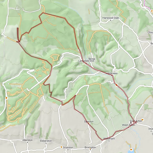 Map miniature of "Sawdon and Langdale End Loop" cycling inspiration in North Yorkshire, United Kingdom. Generated by Tarmacs.app cycling route planner