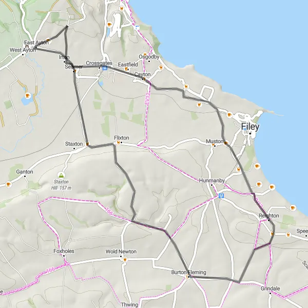 Map miniature of "Scenic Route Through Cayton and Burton Fleming" cycling inspiration in North Yorkshire, United Kingdom. Generated by Tarmacs.app cycling route planner