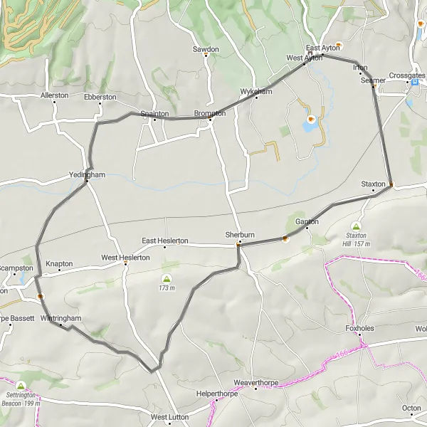 Map miniature of "The Rolling Hills Loop" cycling inspiration in North Yorkshire, United Kingdom. Generated by Tarmacs.app cycling route planner