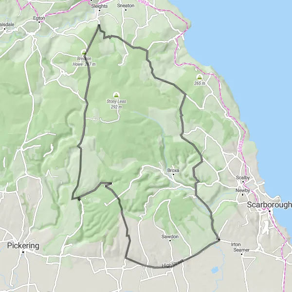 Map miniature of "The Hilltop Challenge" cycling inspiration in North Yorkshire, United Kingdom. Generated by Tarmacs.app cycling route planner