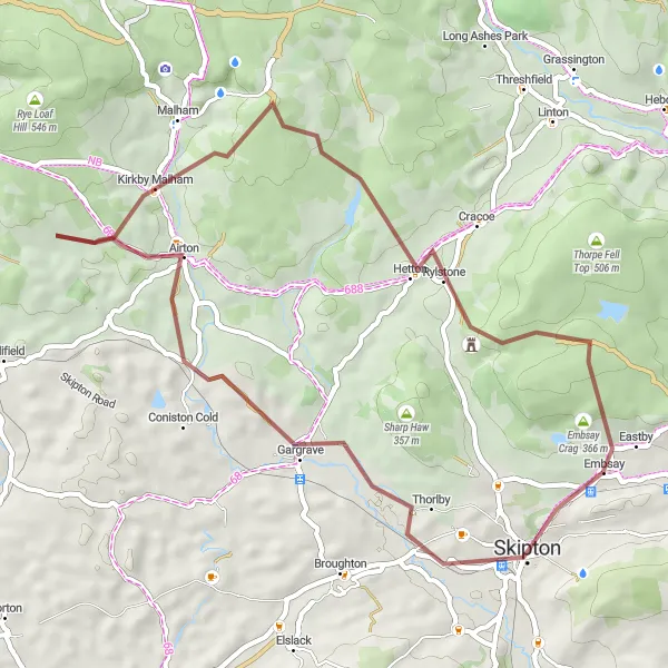 Map miniature of "The Embsay Gravel Adventure" cycling inspiration in North Yorkshire, United Kingdom. Generated by Tarmacs.app cycling route planner