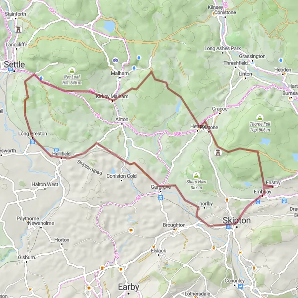 Map miniature of "Exploring Embsay's Gravel Paths" cycling inspiration in North Yorkshire, United Kingdom. Generated by Tarmacs.app cycling route planner