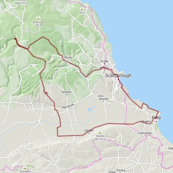 Map miniature of "Folkton and Langdale End Gravel Adventure" cycling inspiration in North Yorkshire, United Kingdom. Generated by Tarmacs.app cycling route planner