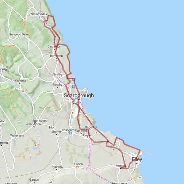 Map miniature of "Scarborough and Cayton Gravel Loop" cycling inspiration in North Yorkshire, United Kingdom. Generated by Tarmacs.app cycling route planner