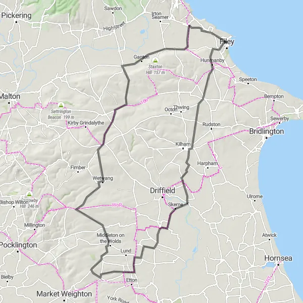 Map miniature of "East Riding Countryside Road Loop" cycling inspiration in North Yorkshire, United Kingdom. Generated by Tarmacs.app cycling route planner