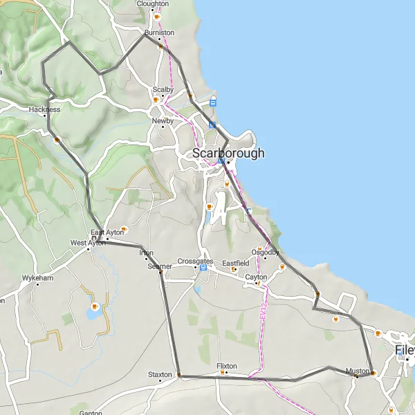 Map miniature of "The Coastal and Scenic Tour" cycling inspiration in North Yorkshire, United Kingdom. Generated by Tarmacs.app cycling route planner