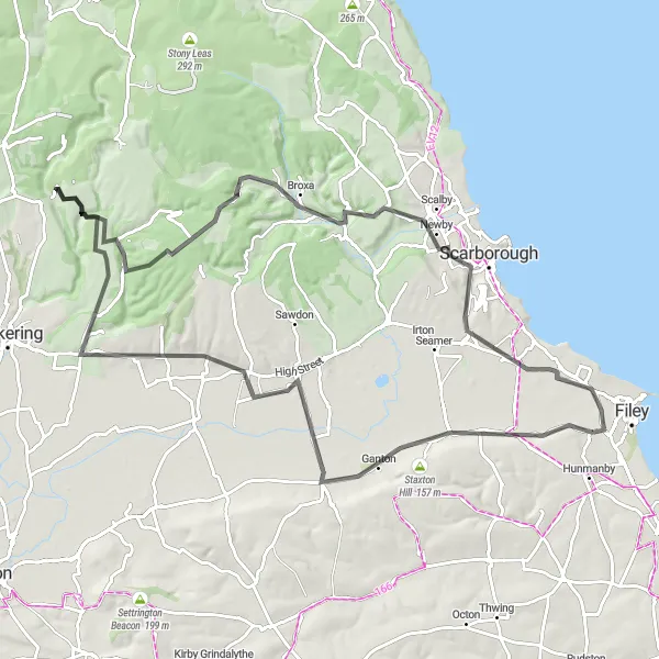 Map miniature of "The Hilly and Scenic Filey Circuit" cycling inspiration in North Yorkshire, United Kingdom. Generated by Tarmacs.app cycling route planner