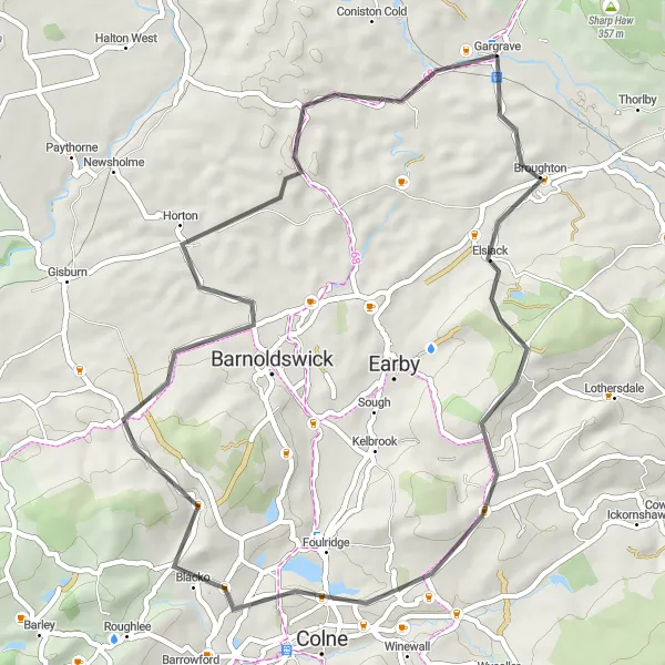 Map miniature of "The Brontë Hills Loop" cycling inspiration in North Yorkshire, United Kingdom. Generated by Tarmacs.app cycling route planner