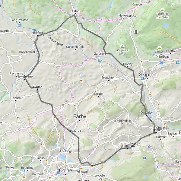 Map miniature of "Salterforth and Otterburn Road Experience" cycling inspiration in North Yorkshire, United Kingdom. Generated by Tarmacs.app cycling route planner