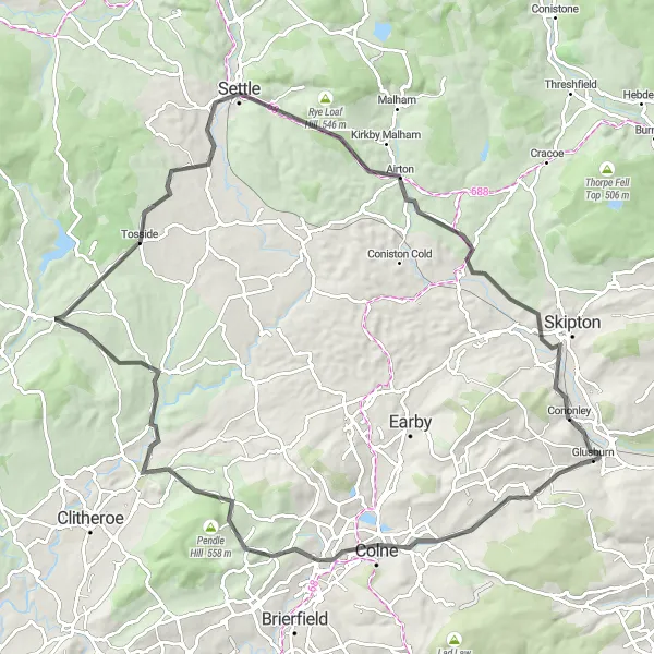 Map miniature of "Glusburn to Settle Loop" cycling inspiration in North Yorkshire, United Kingdom. Generated by Tarmacs.app cycling route planner