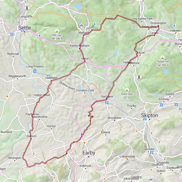 Map miniature of "Exploring the Yorkshire Dales" cycling inspiration in North Yorkshire, United Kingdom. Generated by Tarmacs.app cycling route planner