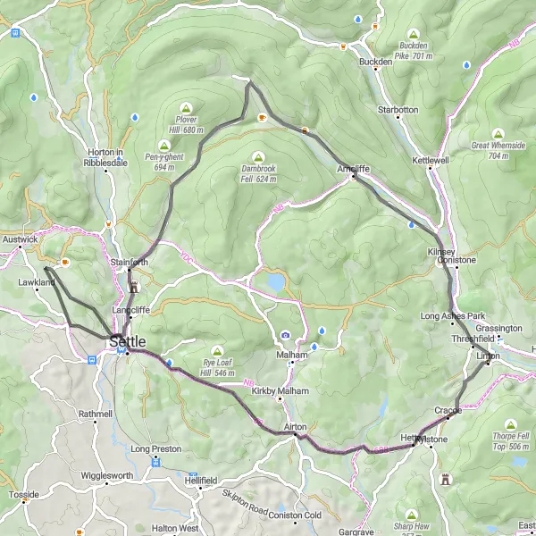 Map miniature of "Giggleswick and the Yorkshire Dales" cycling inspiration in North Yorkshire, United Kingdom. Generated by Tarmacs.app cycling route planner