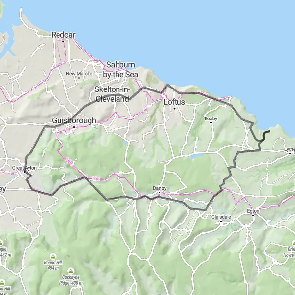 Map miniature of "Scenic Road Tour including Guisborough" cycling inspiration in North Yorkshire, United Kingdom. Generated by Tarmacs.app cycling route planner