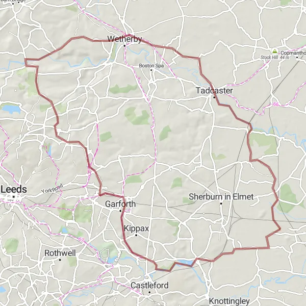 Map miniature of "Harewood and Tadcaster Gravel Adventure" cycling inspiration in North Yorkshire, United Kingdom. Generated by Tarmacs.app cycling route planner