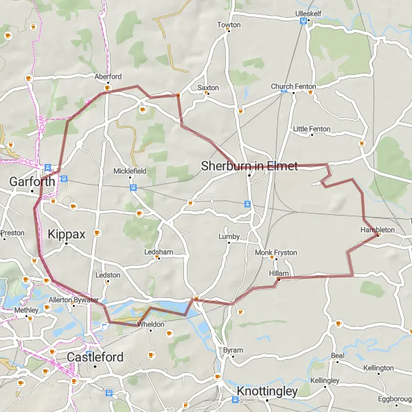 Map miniature of "Fairburn and Garforth Gravel Loop" cycling inspiration in North Yorkshire, United Kingdom. Generated by Tarmacs.app cycling route planner