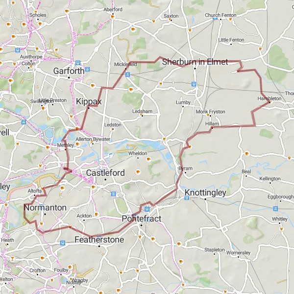 Map miniature of "Burton Salmon and Normanton Gravel Loop" cycling inspiration in North Yorkshire, United Kingdom. Generated by Tarmacs.app cycling route planner