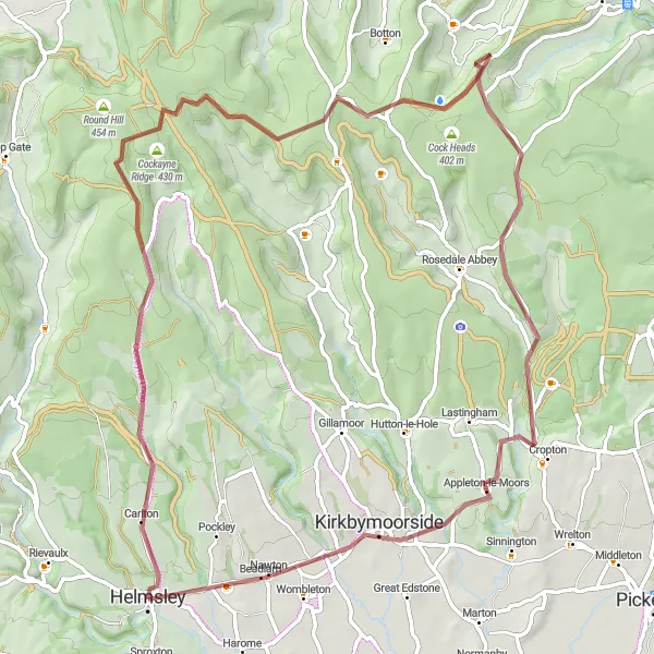 Map miniature of "Carlton and Appleton-le-Moors Gravel Loop" cycling inspiration in North Yorkshire, United Kingdom. Generated by Tarmacs.app cycling route planner