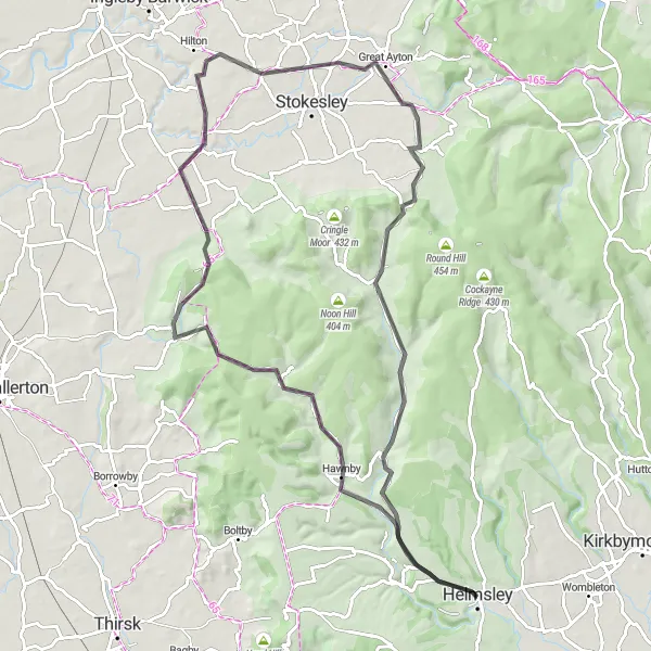 Map miniature of "The Helmsley Loop" cycling inspiration in North Yorkshire, United Kingdom. Generated by Tarmacs.app cycling route planner