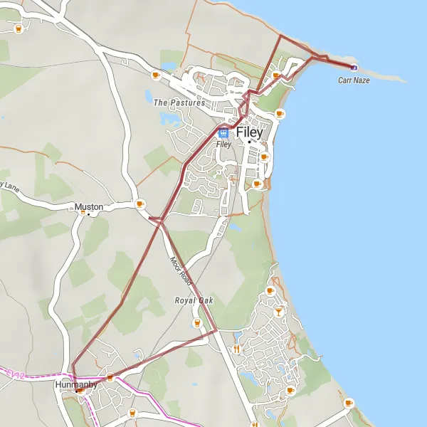 Map miniature of "Scenic Coastal Escape" cycling inspiration in North Yorkshire, United Kingdom. Generated by Tarmacs.app cycling route planner