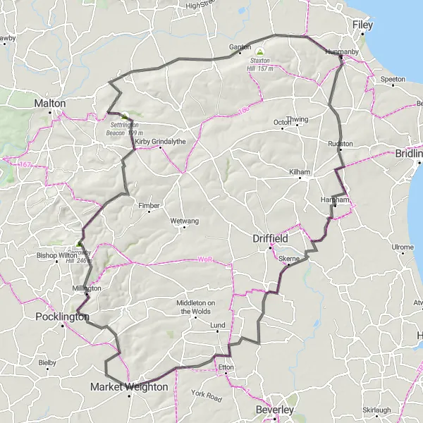 Map miniature of "Historical Treasures and Challenging Climbs" cycling inspiration in North Yorkshire, United Kingdom. Generated by Tarmacs.app cycling route planner