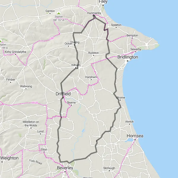 Map miniature of "Carnaby and Leconfield Discovery" cycling inspiration in North Yorkshire, United Kingdom. Generated by Tarmacs.app cycling route planner