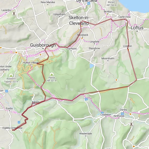 Map miniature of "The Moorlands Challenge" cycling inspiration in North Yorkshire, United Kingdom. Generated by Tarmacs.app cycling route planner