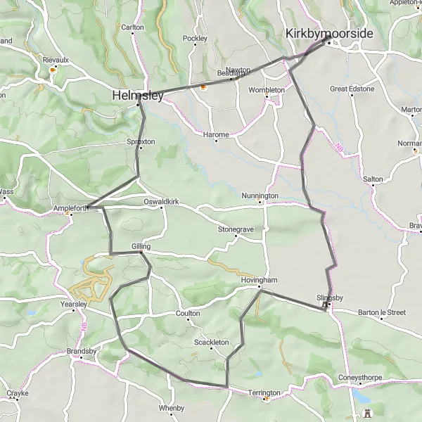 Map miniature of "Scenic Yorkshire Countryside Ride" cycling inspiration in North Yorkshire, United Kingdom. Generated by Tarmacs.app cycling route planner