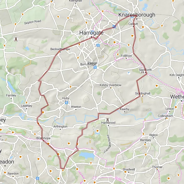 Map miniature of "The Wharfedale Loop" cycling inspiration in North Yorkshire, United Kingdom. Generated by Tarmacs.app cycling route planner