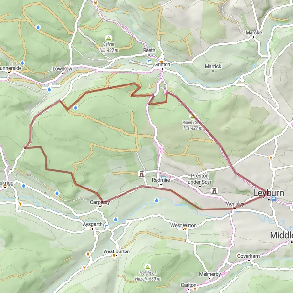 Map miniature of "Scenic Gravel Ride to Bolton Castle" cycling inspiration in North Yorkshire, United Kingdom. Generated by Tarmacs.app cycling route planner