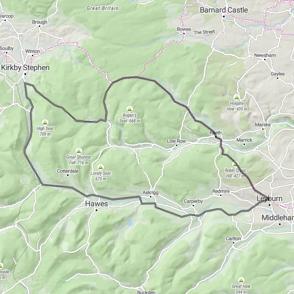 Map miniature of "The Wensleydale Classic" cycling inspiration in North Yorkshire, United Kingdom. Generated by Tarmacs.app cycling route planner