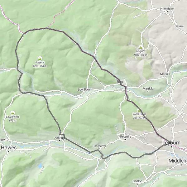 Map miniature of "The Dales Gem" cycling inspiration in North Yorkshire, United Kingdom. Generated by Tarmacs.app cycling route planner