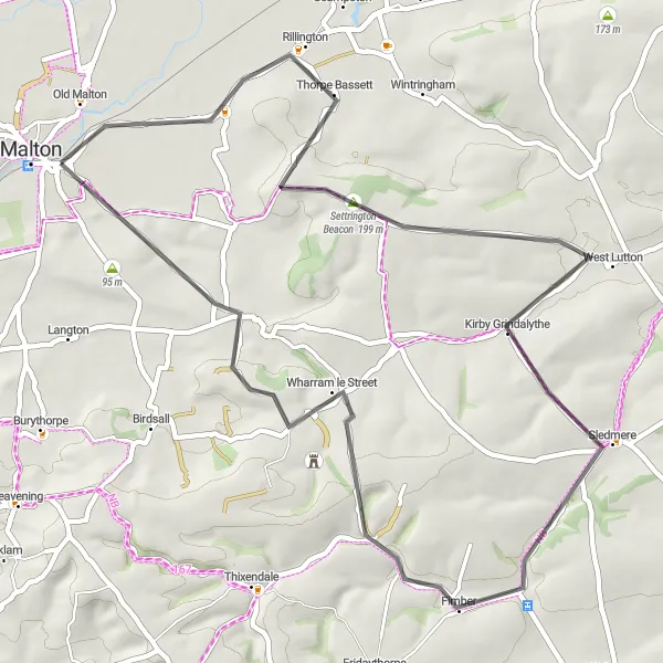 Map miniature of "Yorkshire Village Tour" cycling inspiration in North Yorkshire, United Kingdom. Generated by Tarmacs.app cycling route planner