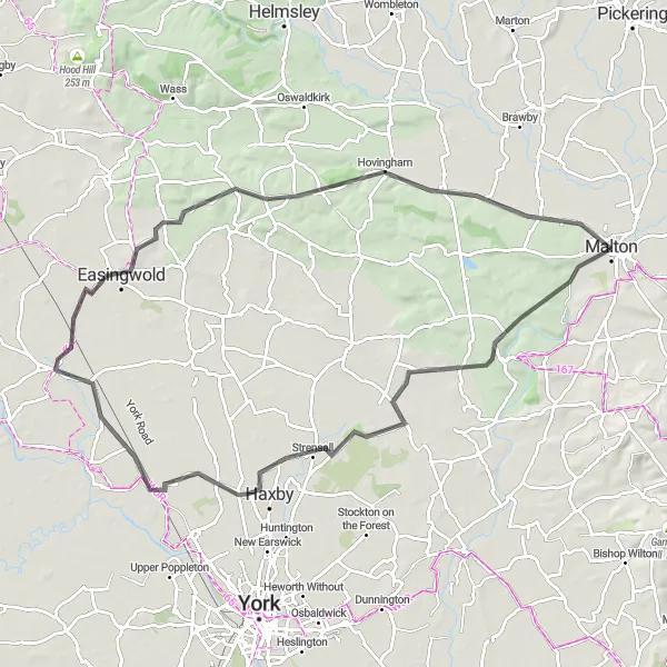 Map miniature of "Malton to Amotherby Loop" cycling inspiration in North Yorkshire, United Kingdom. Generated by Tarmacs.app cycling route planner