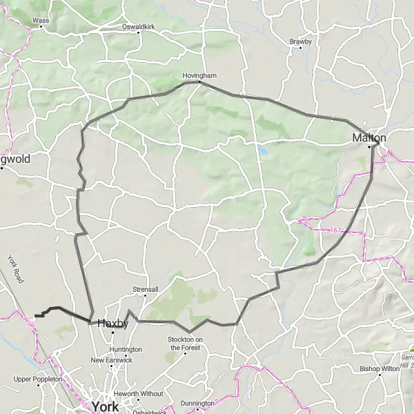 Map miniature of "Malton to Amotherby Charm" cycling inspiration in North Yorkshire, United Kingdom. Generated by Tarmacs.app cycling route planner