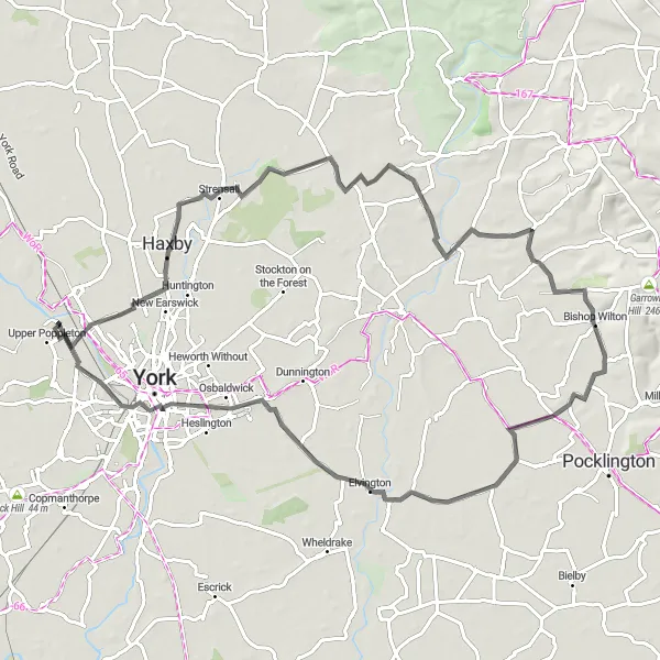Map miniature of "Haxby and Nether Poppleton Loop" cycling inspiration in North Yorkshire, United Kingdom. Generated by Tarmacs.app cycling route planner