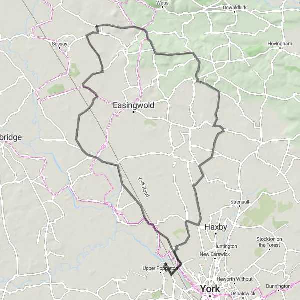 Map miniature of "Alne and Nether Poppleton Loop" cycling inspiration in North Yorkshire, United Kingdom. Generated by Tarmacs.app cycling route planner