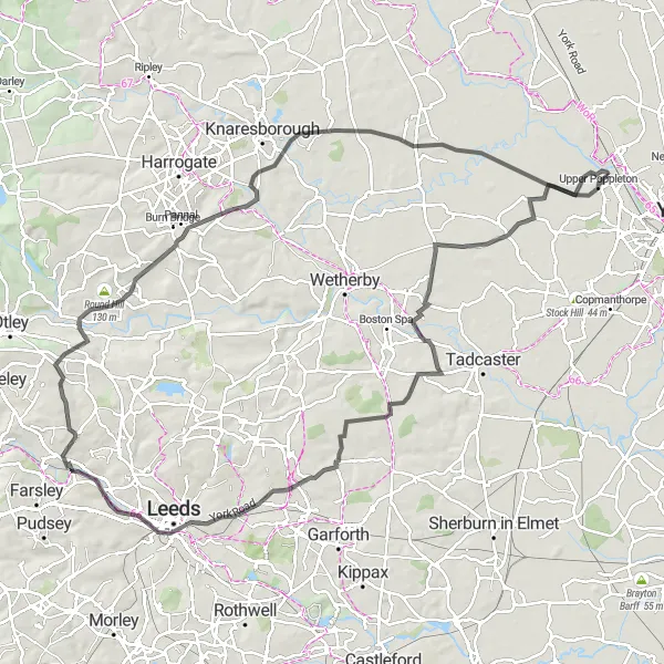 Map miniature of "The Yorkshire Loop" cycling inspiration in North Yorkshire, United Kingdom. Generated by Tarmacs.app cycling route planner