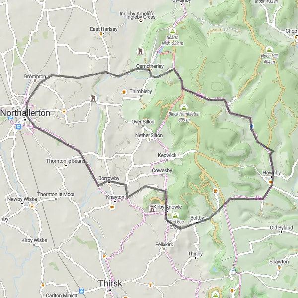 Map miniature of "Northallerton to Borrowby Hill" cycling inspiration in North Yorkshire, United Kingdom. Generated by Tarmacs.app cycling route planner