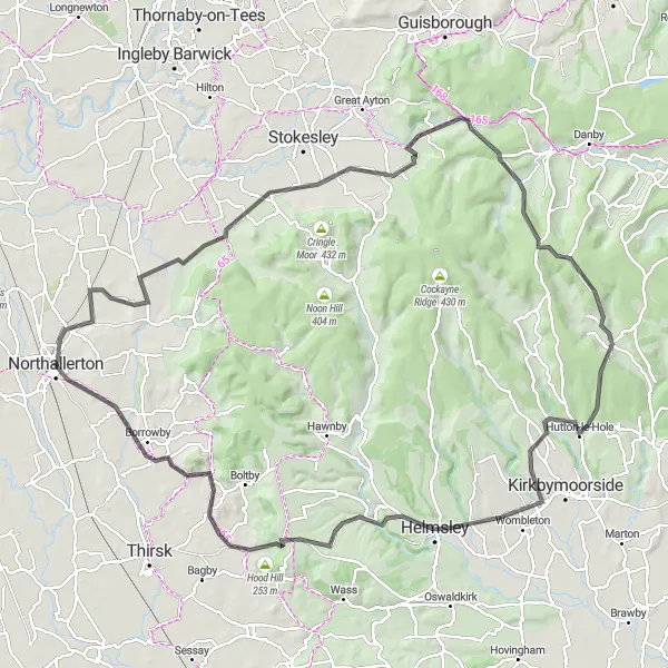 Map miniature of "Northallerton to Upsall" cycling inspiration in North Yorkshire, United Kingdom. Generated by Tarmacs.app cycling route planner