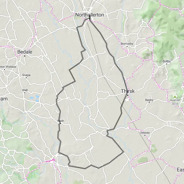 Map miniature of "Northallerton to Romanby" cycling inspiration in North Yorkshire, United Kingdom. Generated by Tarmacs.app cycling route planner