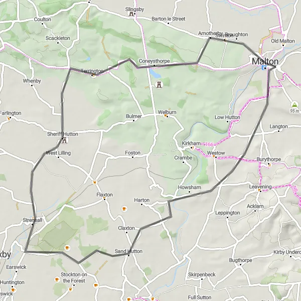 Map miniature of "Malton Countryside Ride" cycling inspiration in North Yorkshire, United Kingdom. Generated by Tarmacs.app cycling route planner